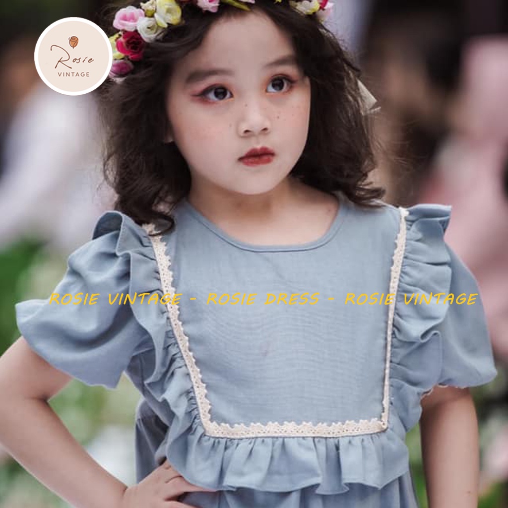 Váy ren Vintage bèo ngực ROSIE V24, chất vải Linen mềm thoáng mát cho bé gái từ 9 - 38kg