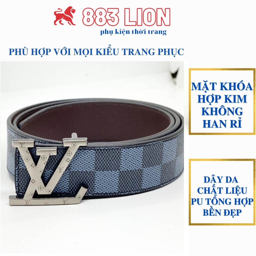 COMBO Thắt Lưng Nam LV/Dây Nịt Nam+ Ví Da/Bóp Nam Cao Cấp Kẻ Caro Màu Xanh Xám Mặt Khóa Bạc Có Chư Da Tổng Hợp PVC