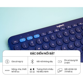 Bàn phím Logitech K380 Bluetooth Màu Xanh Dark Blue (Multi-device)