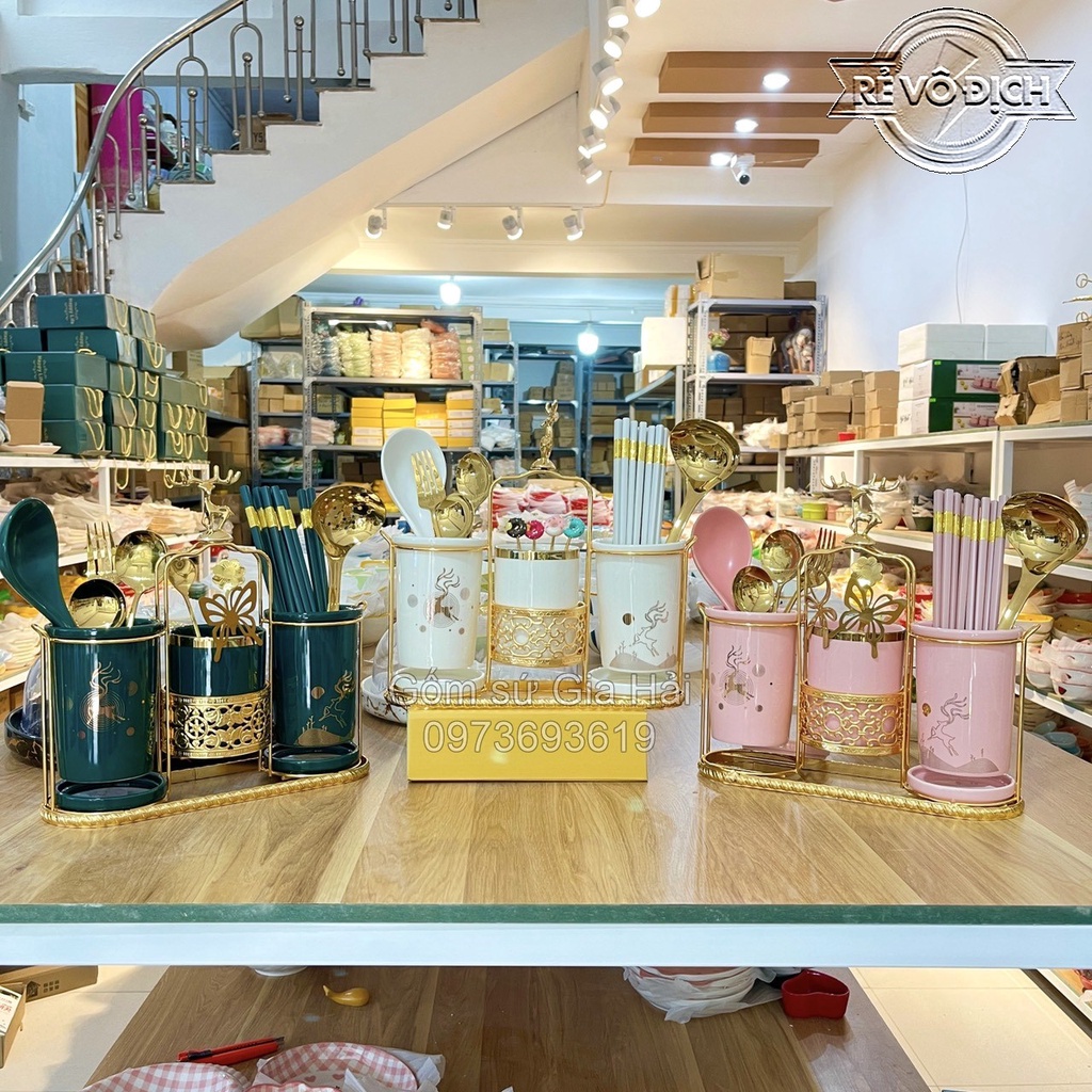 Thìa cơm, muôi canh gốm sứ Bộ Bát đĩa Decor siêu đáng yêu cao cấp Muôi sứ cực xinh yêu