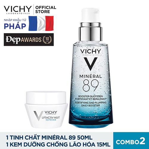 Bộ Dưỡng chất khoáng cô đặc Vichy Mineral 89 50ml&Kem dưỡng cải thiện nếp nhăn ban đêm Vichy Lifacti