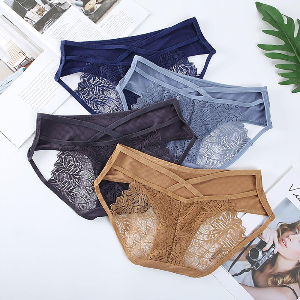 Quần Lót Dây Chéo Lưng Co Giãn Họa Tiết Hoa Rỗng Gợi Cảm Cho Nữ