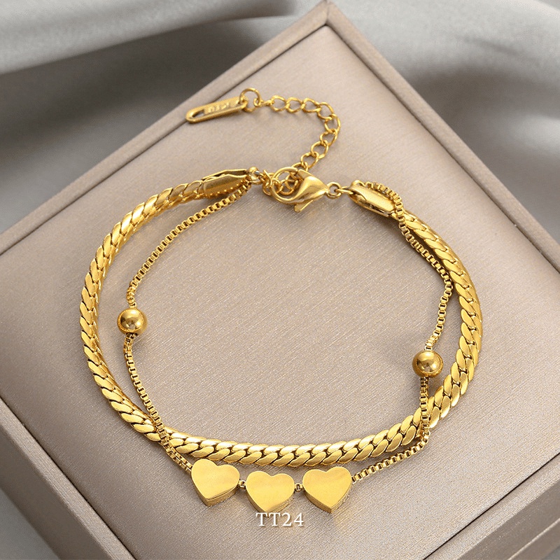 Vòng tay titan sợi đôi hình tim cá tính thời trang unisex Annie TT24