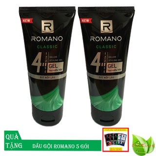 Romano: Combo 2 tuýp gel tạo kiểu tóc  Romano Classic giữ nếp lâu mềm tóc+Tặng 5 gói dầu gội