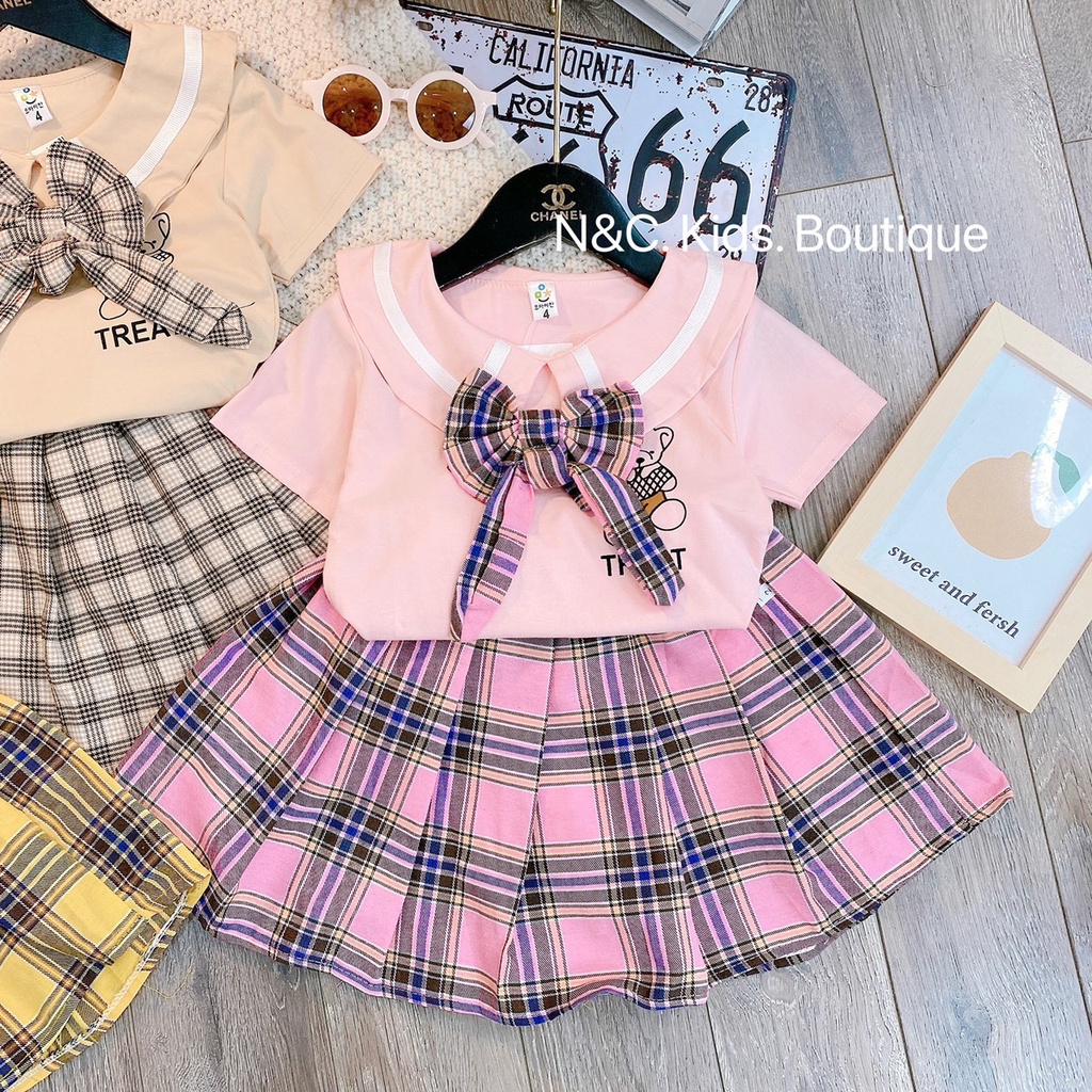 Váy bé gái, Set chân váy thủy thủ + áo cotton, cho bé từ 8-22kg - Richkid123