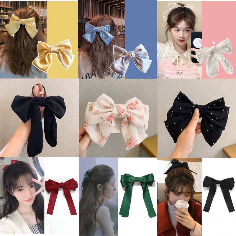 Kẹp Tóc Hình Nơ Vải Lụa Xinh Xắn Phong Cách Hàn Quốc Cho Nữ