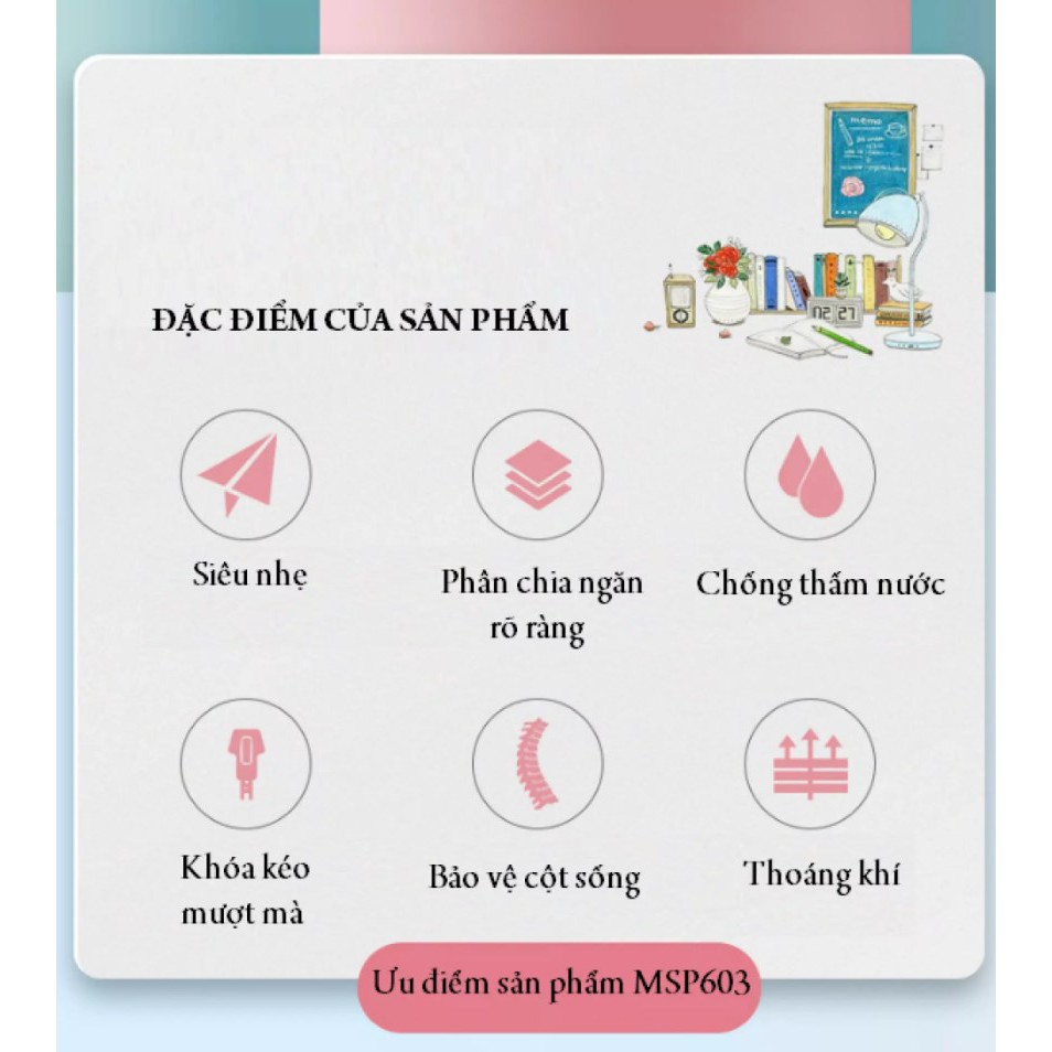 [MẪU MỚI] CẶP hộp chống gù lưng cho bé gái hình công chúa + Tặng cá heo viết chữ đẹp