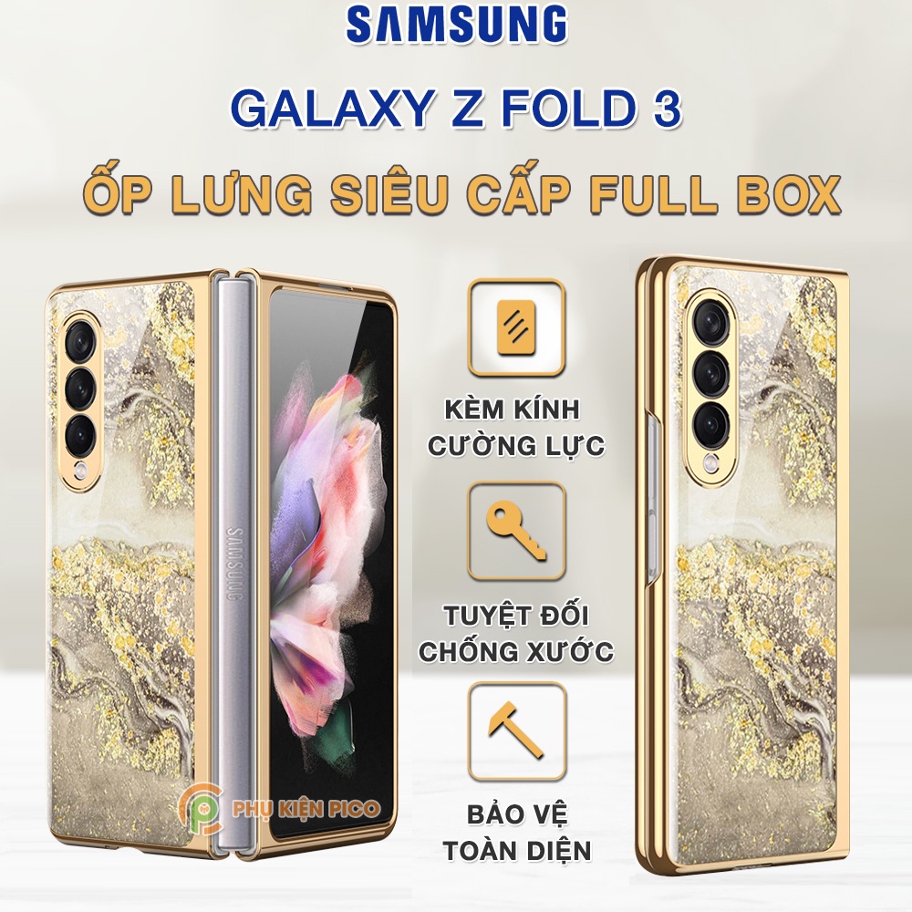 Ốp lưng Samsung Z Fold 3 siêu cấp vàng thạch anh kèm kính cường lực - Ốp Samsung Galaxy Z Fold 3
