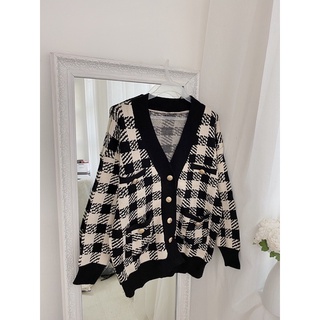 Cardigan kẻ caro (Nâu/Trắng)