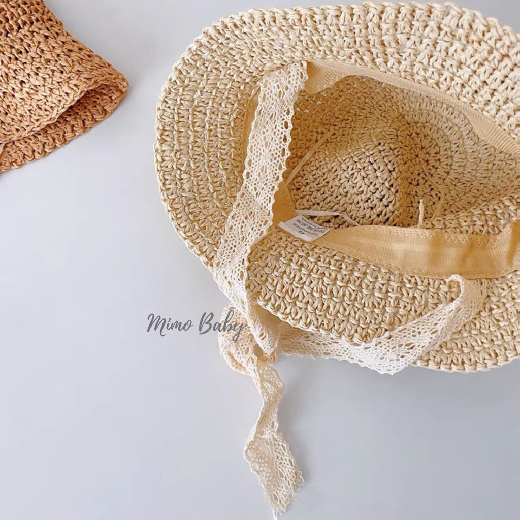 Mũ nón bucket chất cói mềm đính gấu bông xù dễ thương cho bé MH178 Mimo Baby