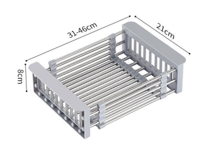 Rổ rút gọn để bồn rửa chén, Giá inox đa năng đặt chậu rửa bát
