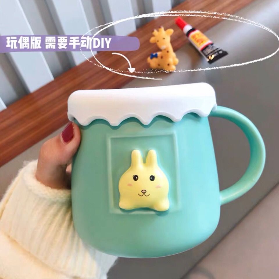 Cốc Uống Nước Bằng Gốm Có Nắp Và Muỗng Dễ Thương