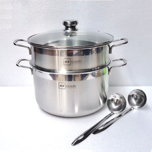 Bộ Nồi Hấp INOX HT COOK 2 Tầng Vung Kính Dày Đep Tiện Lợi - Nồi Hấp Đa Năng - Nồi Hấp 2 Tầng