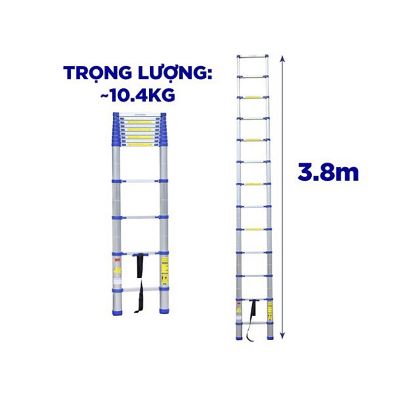 Thang Nhôm Rút Kachi MK237 3.8M có chức năng khóa rút tự động nên thang có thể rút gọn, duỗi thẳng một cách an toàn