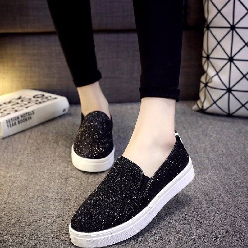 Giày slip on nhũ sang trọng GTTG20 đen - Giày bánh mì - Hàng nhập khẩu