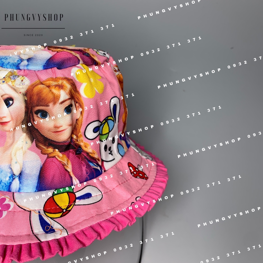 (Bé 1-2 tuổi/ Vòngđầu 49cm) Mũ CHỐNG GIỌT BẮN cho bé gái - INelsaNHÍ ELSA VIỀN BÈO- Nón cản bụi trẻ em