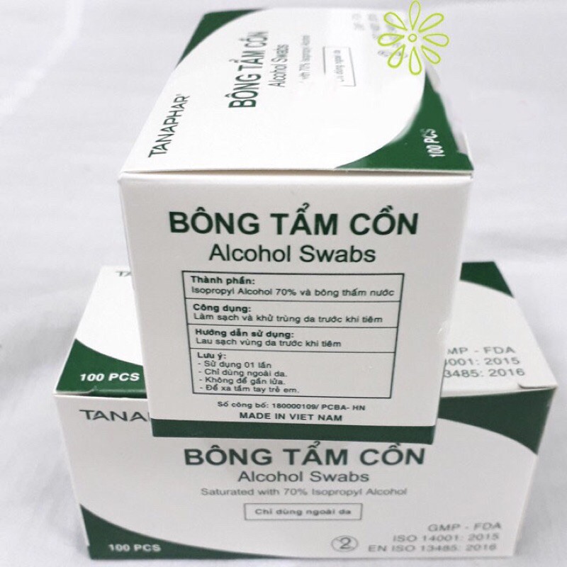 Hộp 100 bông tẩm cồn ALCOHOL SWABS sát khuẩn, sát trùng