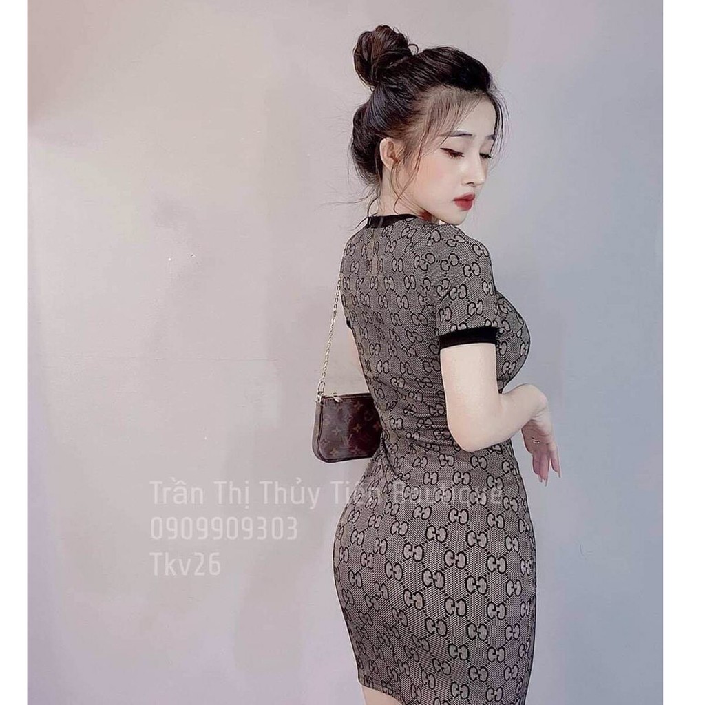 Đầm body thun hoạ tiết viền tay phom chuẩn đẹp | BigBuy360 - bigbuy360.vn