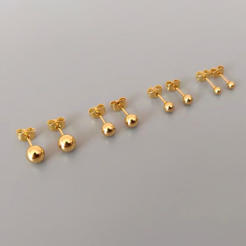 Khuyên tai hạt tròn bằng thép titan đính hạt đậu phong cách Hàn Quốc đơn giản cho học sinh