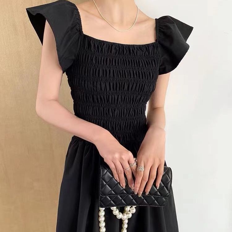 Đầm Lửng Ôm Dáng Hở Vai Eo Co Giãn Kiểu Pháp Thời Trang Mùa Hè Cho Nữ