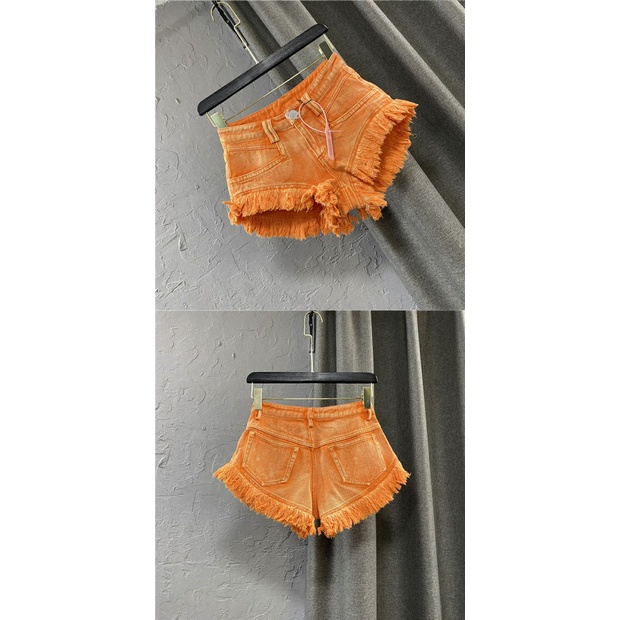 European foreign-style orange super-A fried street denim shorts summer size new Korean version skinny super-long tassel hot pants