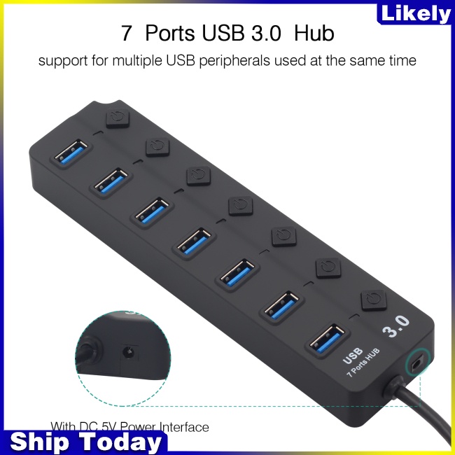 Bộ Chia Cổng USB 3.0 Hub 4 / 7 Cổng USB 3.0 Có Công Tắc Đèn LED Chỉ Báo Cá Nhân Phích Cắm US