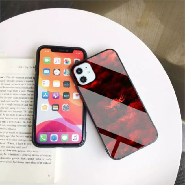 Ốp Lưng Kính Bóng Hoa Bỉ Ngạn 13ProMax 12ProMax 11ProMax XSMAX X XS 7Plus FUKISHOP