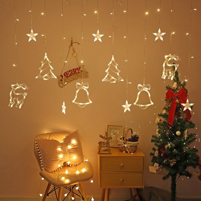 Dây đèn LED hình chuông Giáng Sinh trang trí phòng