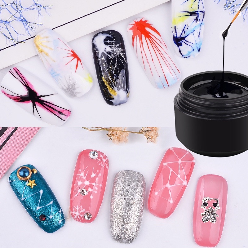 gel nhện skinnail gồm 6 màu cho bạn lựa chọn kéo sợi tơ tráng trí mẫu móng nail kẻ đường thẳng dễ dàng sợ đặc dai kéo dễ