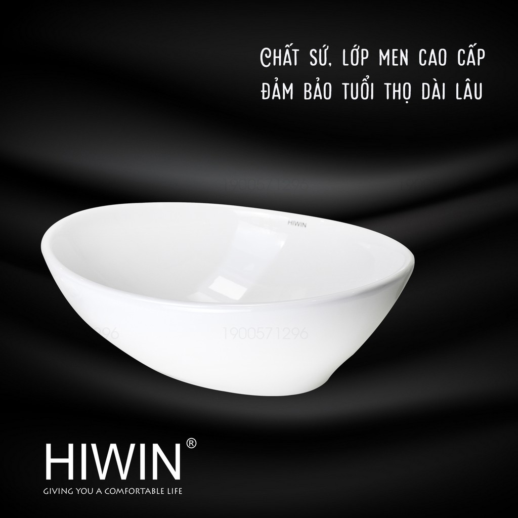 Chậu lavabo rửa mặt trắng sứ dáng elip độc đáo Hiwin LP-8020