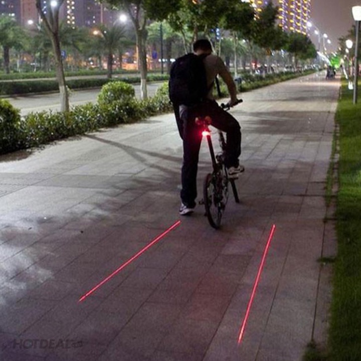 Đèn LED chiếu hậu gắn đuôi xe đạp thể thao có 2 tia Laser kẻ vạch phân làn 7 chế độ nháy cảnh báo an toàn chống nước
