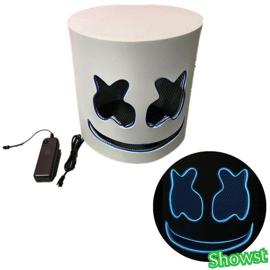 Mặt nạ đeo đầu đèn Led phát sáng phong cách DJ Marshmallow dùng cho Halloween