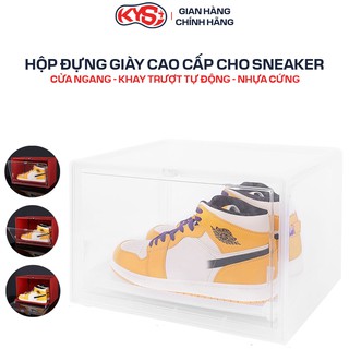 Hộp đựng giày sneaker cửa ngang khay trượt tự động cao cấp KYS - Màu Trắng Trong