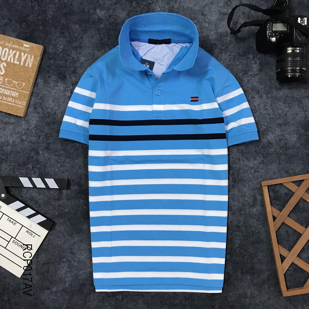 Áo thun nam ngắn tay cotton kẻ sọc ngang nhỏ cực đẹp RCP017AV - áo phông nam trung niên Riooshop | BigBuy360 - bigbuy360.vn
