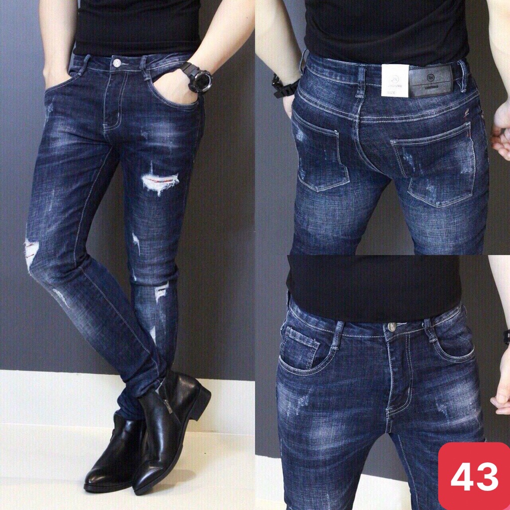Quần jeans nam xanh đậm rách gối chất jean bò cao cấp co dãn 4 chiều đẹp rin from dáng rin skinny ADO43 mẫu mới