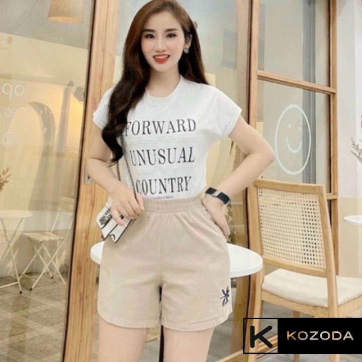 Quần shorts nữ thêu hoa siêu hot, quần đùi đũi cạp chun siêu mát, nhẹ nhàng, thấm hút mồ hôi cực tốt Kozoda Q13
