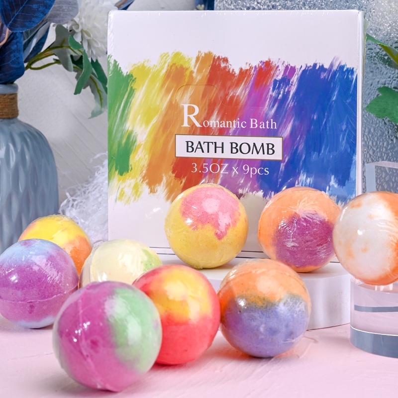 Bom tắm Romantic Bath- Hộp 9 Viên Sủi Bồn Tắm Sắc màu, Handmade nhiều mùi hương, dưỡng ẩm, dưỡng trắng da - Bath Bombs