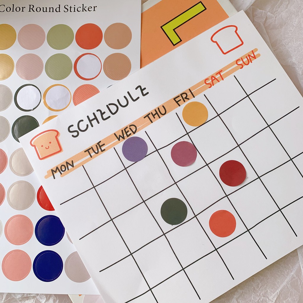 Sticker chấm tròn nhiều màu, sticker vintage trang trí sổ planner bullet journal