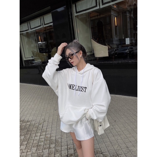 ( TẶNG BAO LÌ XÌ ) Áo Hoodie Nỉ Form Rộng Màu Trắng Thêu Chữ Amelie | BigBuy360 - bigbuy360.vn