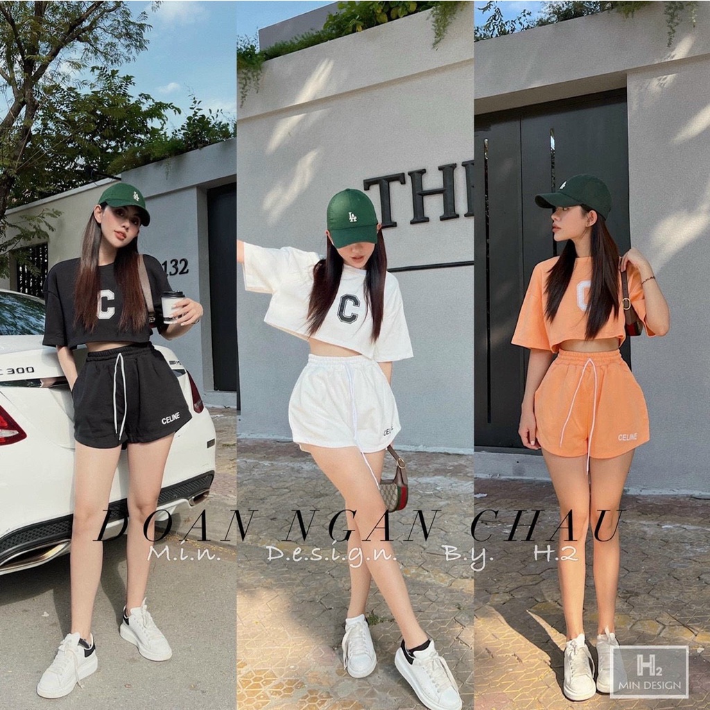 Set bộ áo thun croptop mix quần sooc