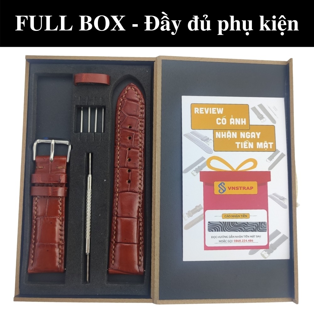 Dây da đồng hồ Vnstrap dây đồng hồ 18mm 20mm 22mm handmade da cá sấu dây đeo gia xịn cao cấp đẹp giá rẻ ROCO