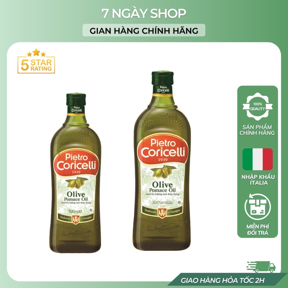 Dầu Oliu Pietro Coricelli Pomace 7NgayShop 500 1000ml Nhập Khẩu Ý Date 2024, Dầu Olive Nguyên Chất Cao Cấp Eat Clean