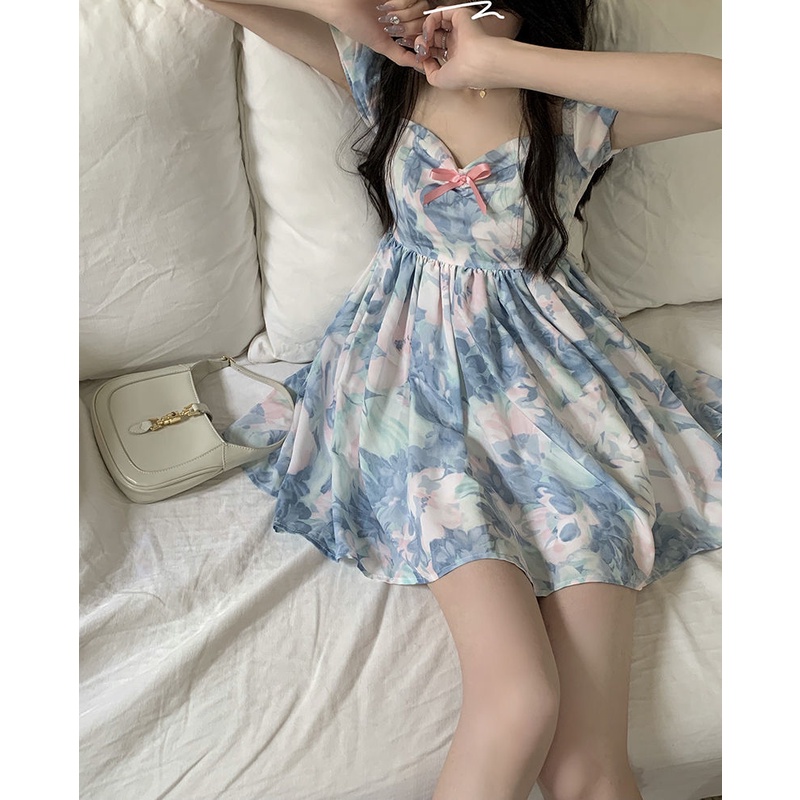 Đầm Tay Phồng Ngắn Ôm Eo Màu Sắc Phong Cách Pháp Thời Trang Mùa Hè 2022