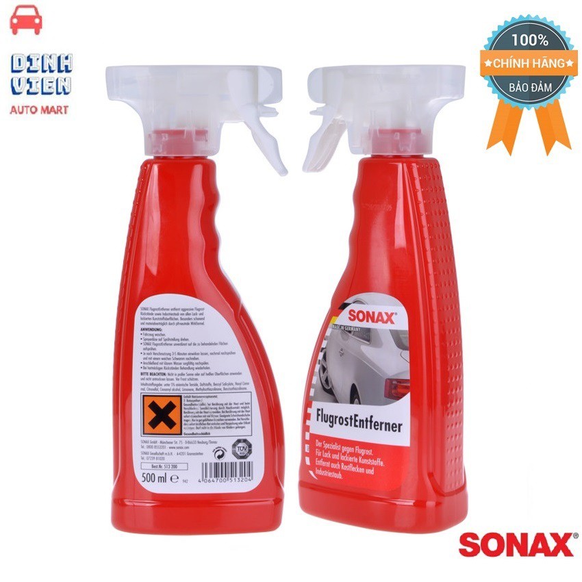 Tẩy bụi công nghiệp Sonax Fallout cleaner 500ml Loại bỏ làm sạch bụi công nghiệp, vết rỉ nhỏ, nhựa cây bám bề mặt sơn .