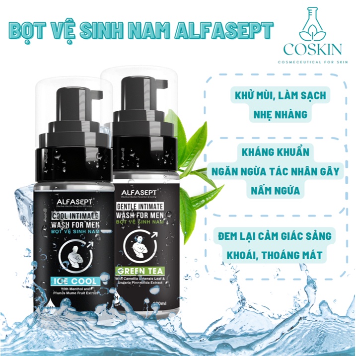 Bọt Vệ Sinh Nam ALFASEPT Intimate Wash For Men Giúp Làm Sạch Nhẹ Nhàng, Khử Mùi, Ngăn Ngừa Nấm Ngứa Lọ 100ml | COSKIN