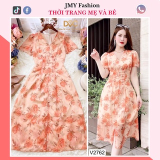 V2762 Váy voan hoa cam cổ V dáng dài nữ tính- (DVC&ACC) Dolce viva colection