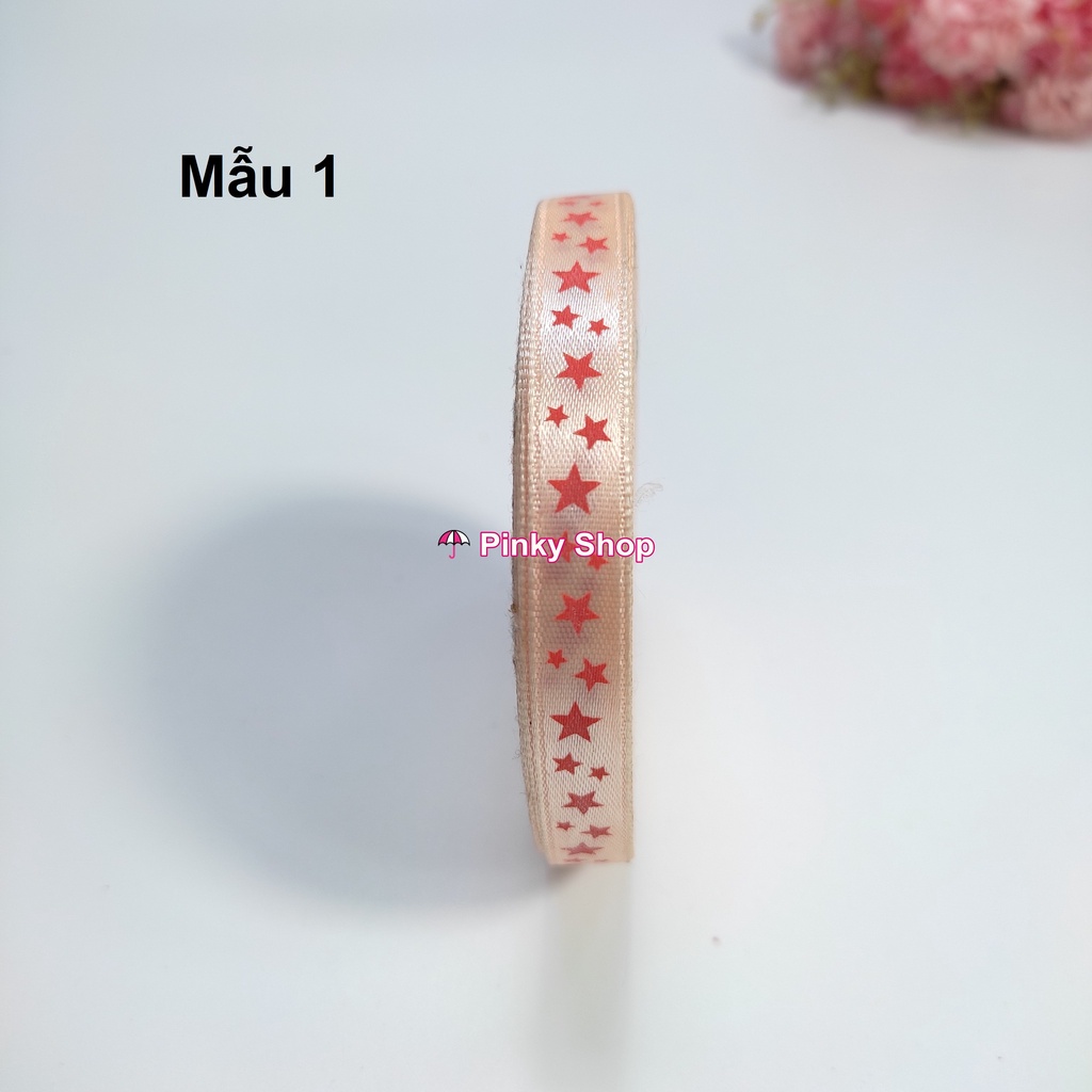 [Giá rẻ] Ruy băng lụa vải họa tiết ngôi sao 1cm dùng may đồ làm phụ kiện handmade Pinky Shop mã RBNS-1CM