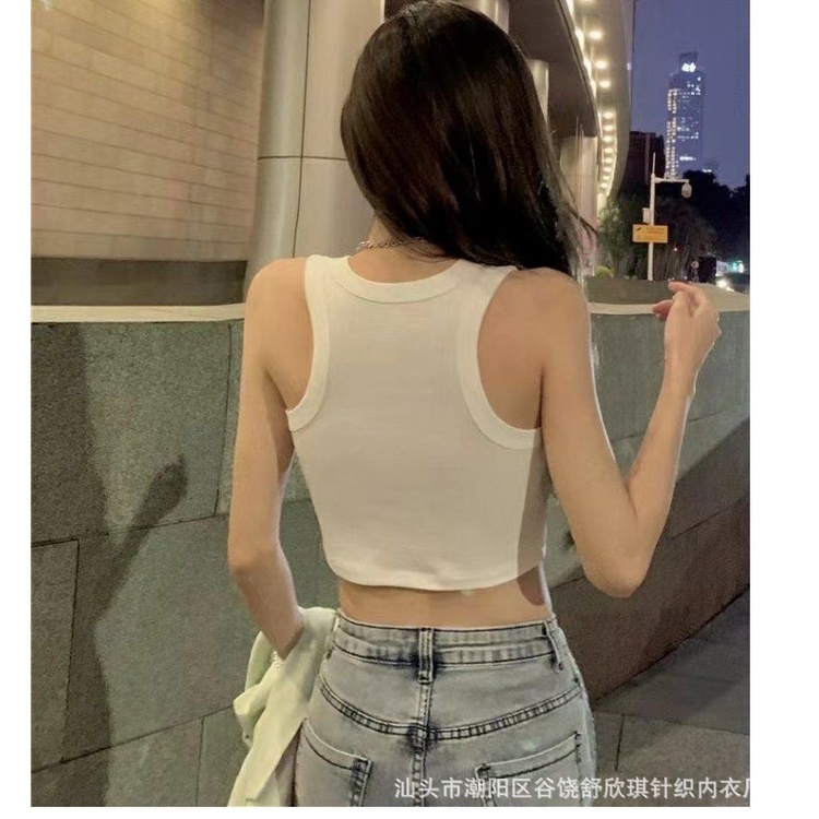 Áo hai dây có mút đệm ngực dáng ngắn màu trơn, Áo ba lỗ croptop Tank top cổ cao ôm sát body - O2D14