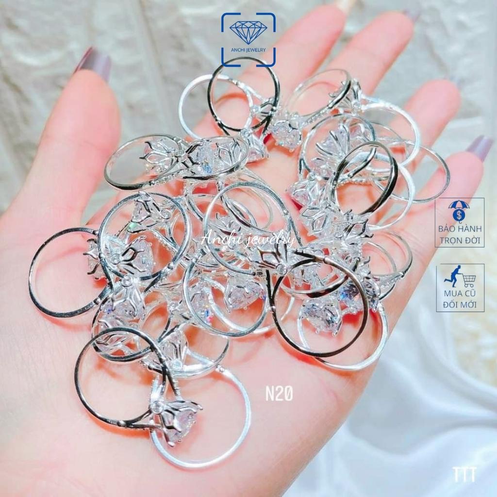 Nhẫn nữ mặt đá tròn 5ly nhô cao, bạc ta sáng đẹp - Anchi jewelry