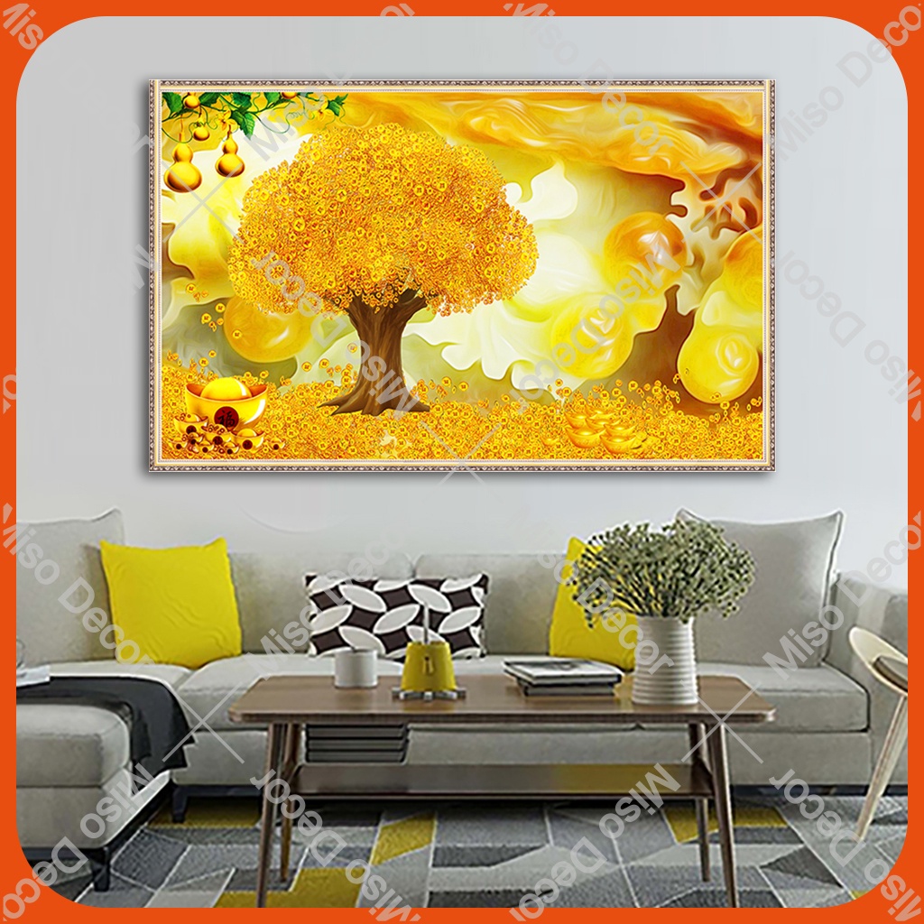 Tranh Tài lộc - cây tiền, rước vượng khí vào nhà - in decal giả khung